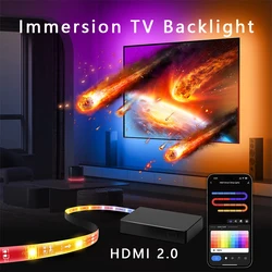 Striscia di retroilluminazione TV ad immersione con scatola di sincronizzazione HDMI2.0, sincronizzazione luci LED RGBIC con TV, compatibile con Alexa e Google Assistant