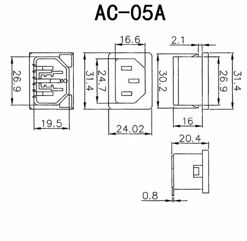 Wechselstromversorgung, dreipolige T-förmige Steckdose, Schalter mit Licht, Stecker-/Buchsenanschluss für das Stromkabel – Detail 10