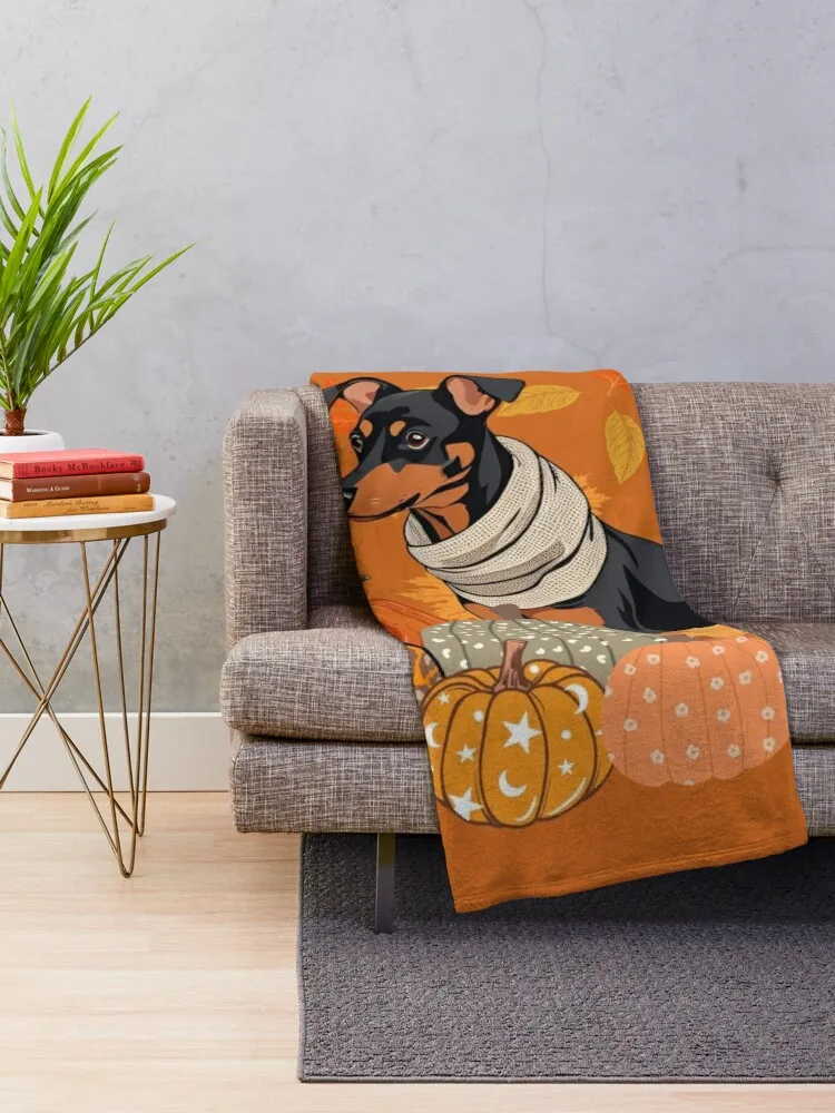 It's Fall Y'all - German Pinscher with Pumpkins and Leaves Throw Blanket Warm for babies Blankets