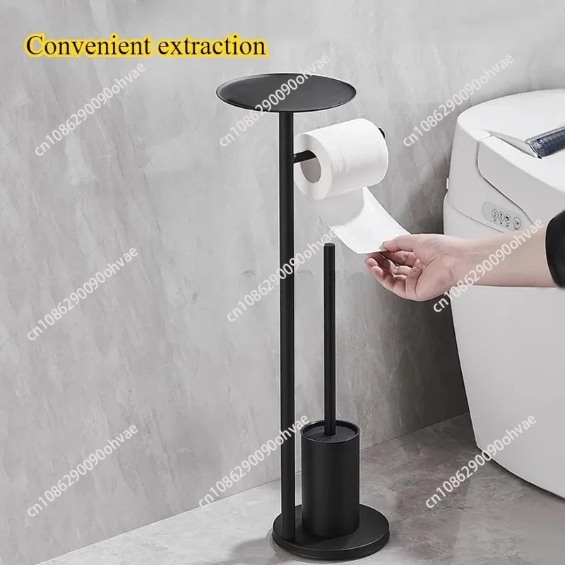 Toilet Paper Holder Household Odor Proof Floor Standing Storage Rack Hotel Bathroom Black Stainless Steel Toilet Brush