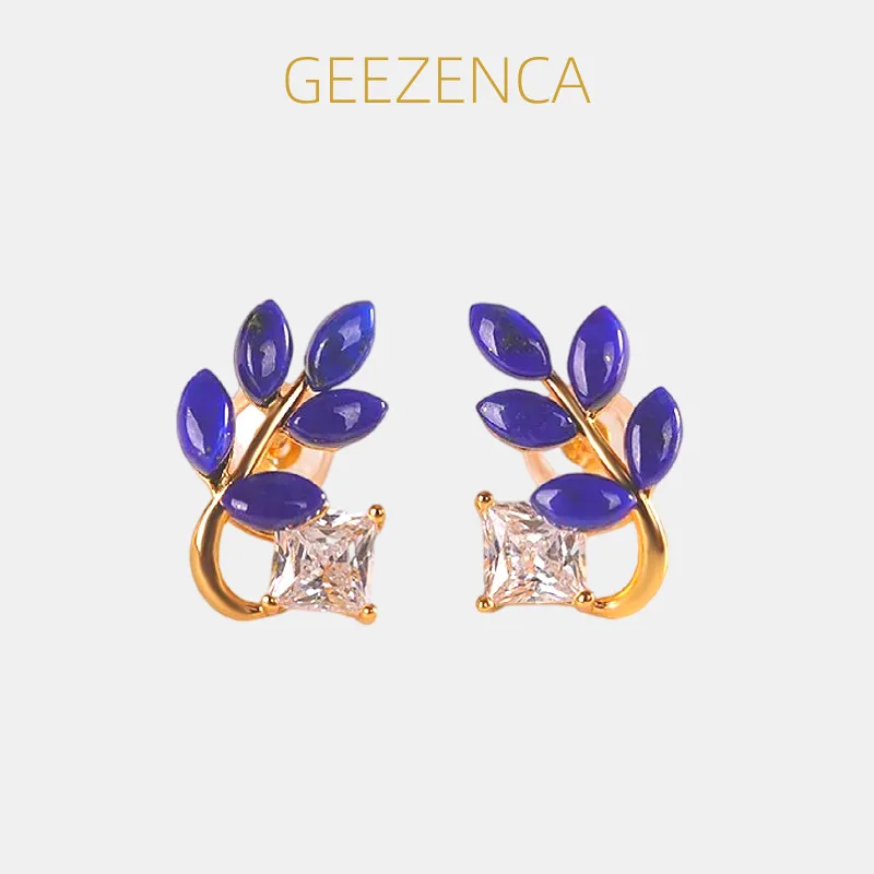 

GEEZENCA, серьги-гвоздики из серебра 925 пробы с лазуритом и кубическим цирконием, женские позолоченные модные изящные легкие серьги, подарок для любви