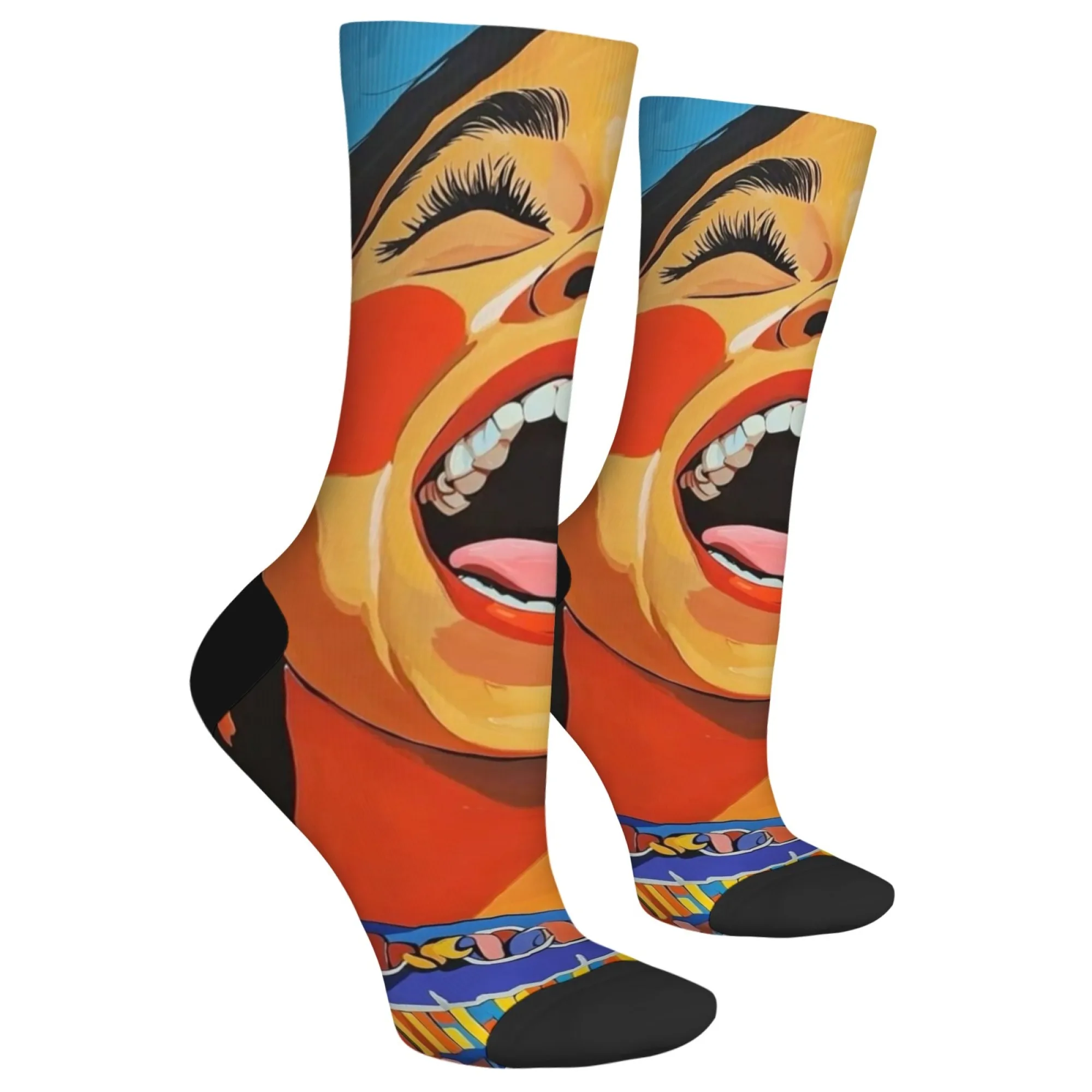 Calcetines coloridos artísticos de moda Unisex, calcetines de tripulación con estampado de persona de boca abierta, estilo callejero Hip Hop Harajuku, regalo divertido novedoso