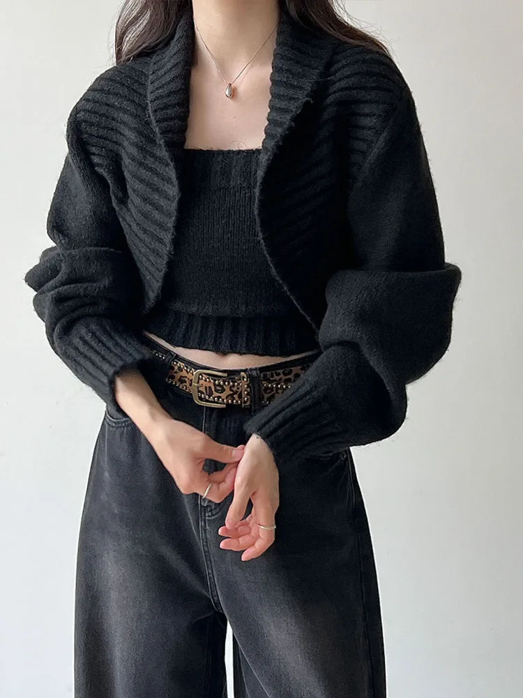 WHTREND Herbst Winter Drehen-unten Kragen Schal Pullover Mantel + Rohr Top frauen Neue Chic Stil Gestrickte Pullover zwei-Stück WH1808