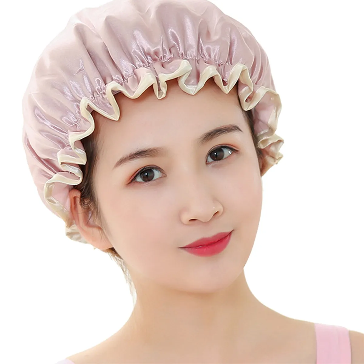 2Pcs Women Shower Cap Waterproof Bathing Hat Double Layered Thickening Soft Easy on Off Reusable for Shower Sleep Hair Care Spa