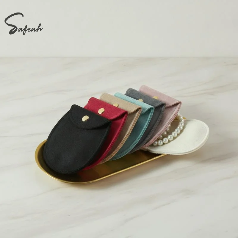 Oval Velvet Jewellery Pouch Snap Storage Bag For Bracelet Necklace Earrings Rings Gift Packaging