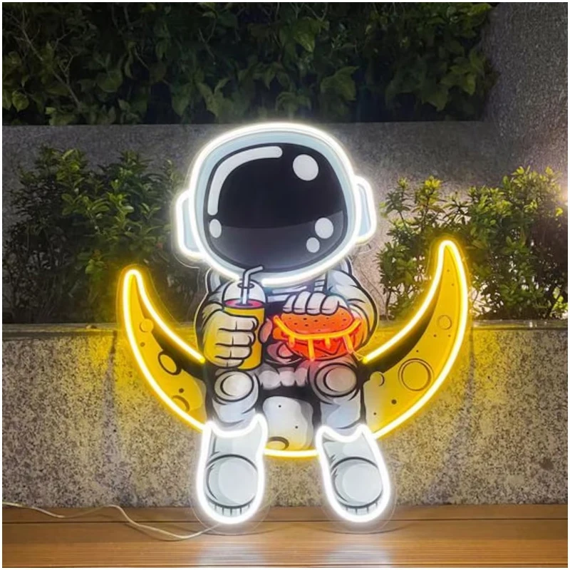 astronauta hamburger neon sign arte em acrilico pop art artesanal e duravel perfeito para decoracao em casa e sala de negocios 01