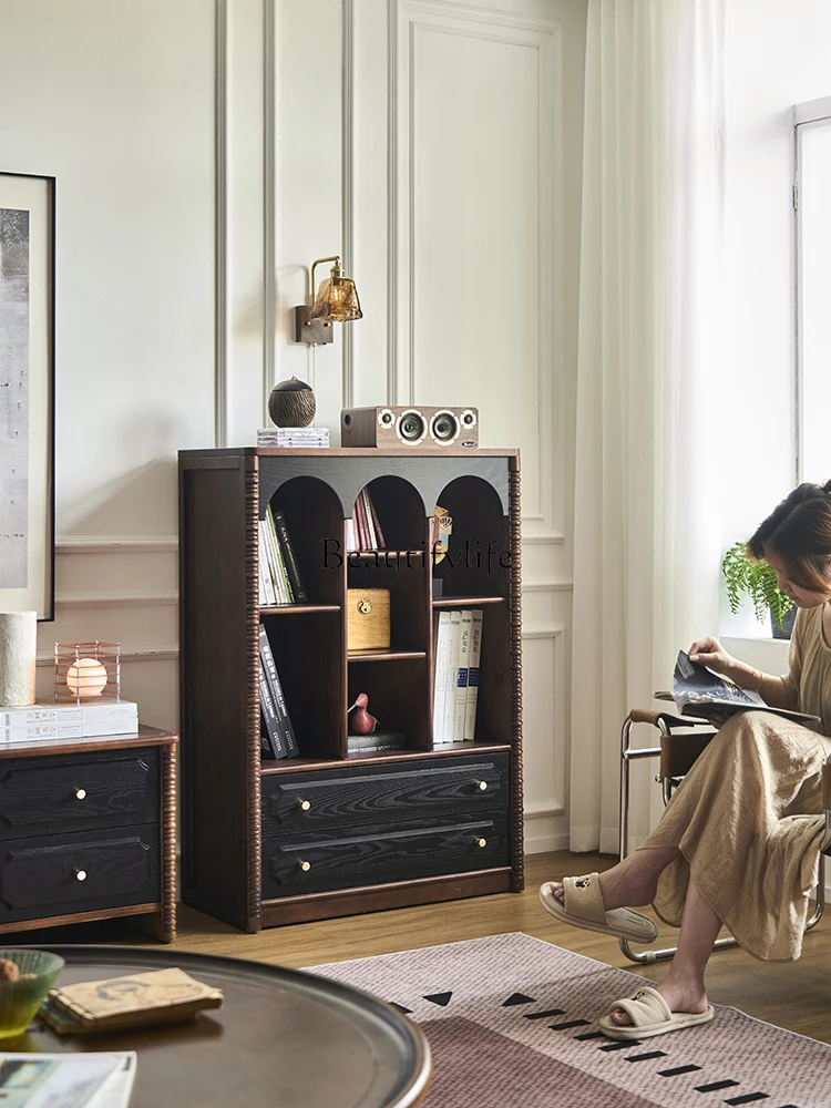 

French retro solid wood bookcase small apartment household bookshelf display cabinet