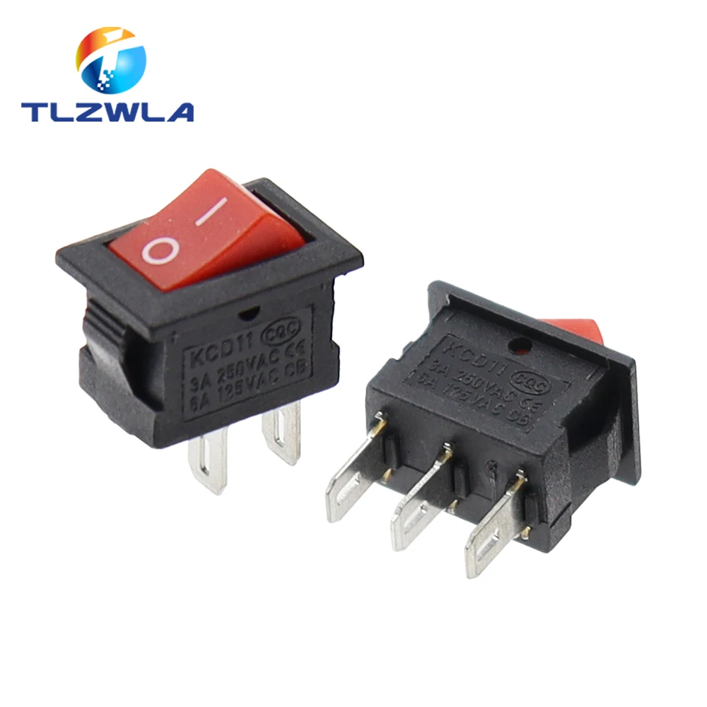 5/10PCS KCD11 Rocker Switch 10*15mm Mini Push Button Switch ON-OFF / ON-OFF-ON 2 Pins / 3 Pins 3A 250VAC / 6A 125VAC 10x15mm