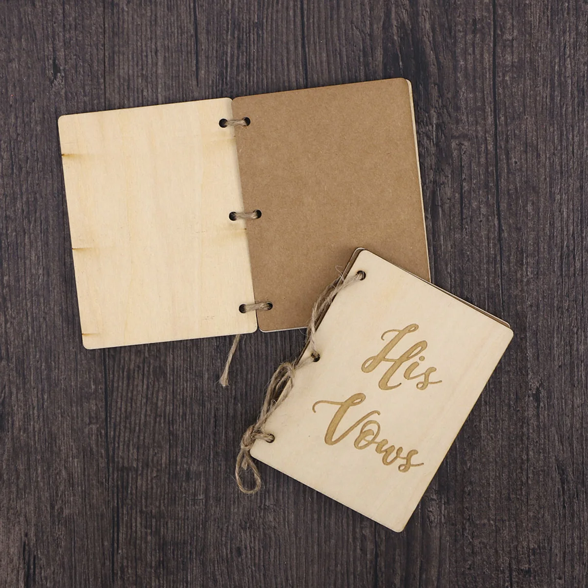 

2pcs Rustic Wedding Vow Booklets Wooden Cover His Her Keepsake Notebook Guest Sign Book Recycled Kraft Paper Jute Twine Binding