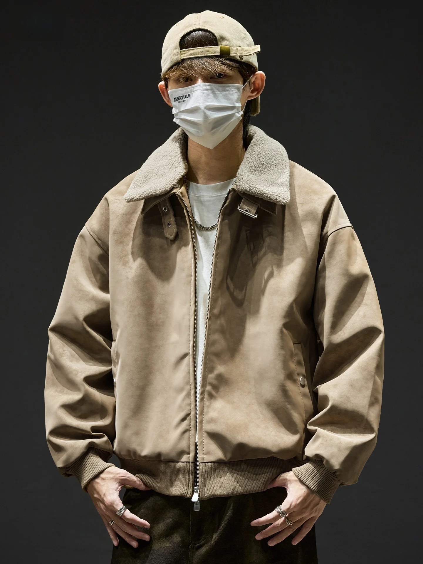 الرجال الجلد المدبوغ Jaet Thiened القطن بولي Leather الجلود القابلة للإزالة الفراء طوق ملابس خارجية شتاء دافئ طويل Sve سستة إغلاق اللون