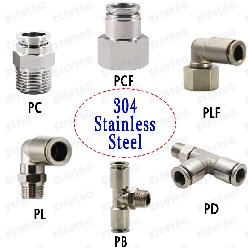 304 Stainless Steel Air Hose Fitting PC PCF PL SL Pneumatic Pipe Connector 1/8 1/4 3/8 1/2 M5 BSP Quick Release Tube Fittings