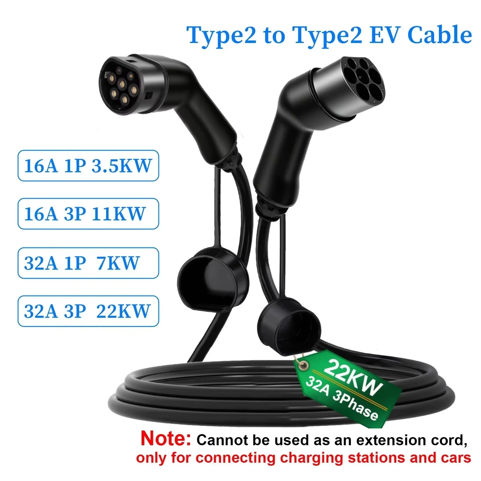 

Portable EV PHEV Charging Cable 1 Phase 3 Phase 11kW / 22kW / 7kW Type 2 Hybrid Auto Cable Compatible for Electric Vehicles