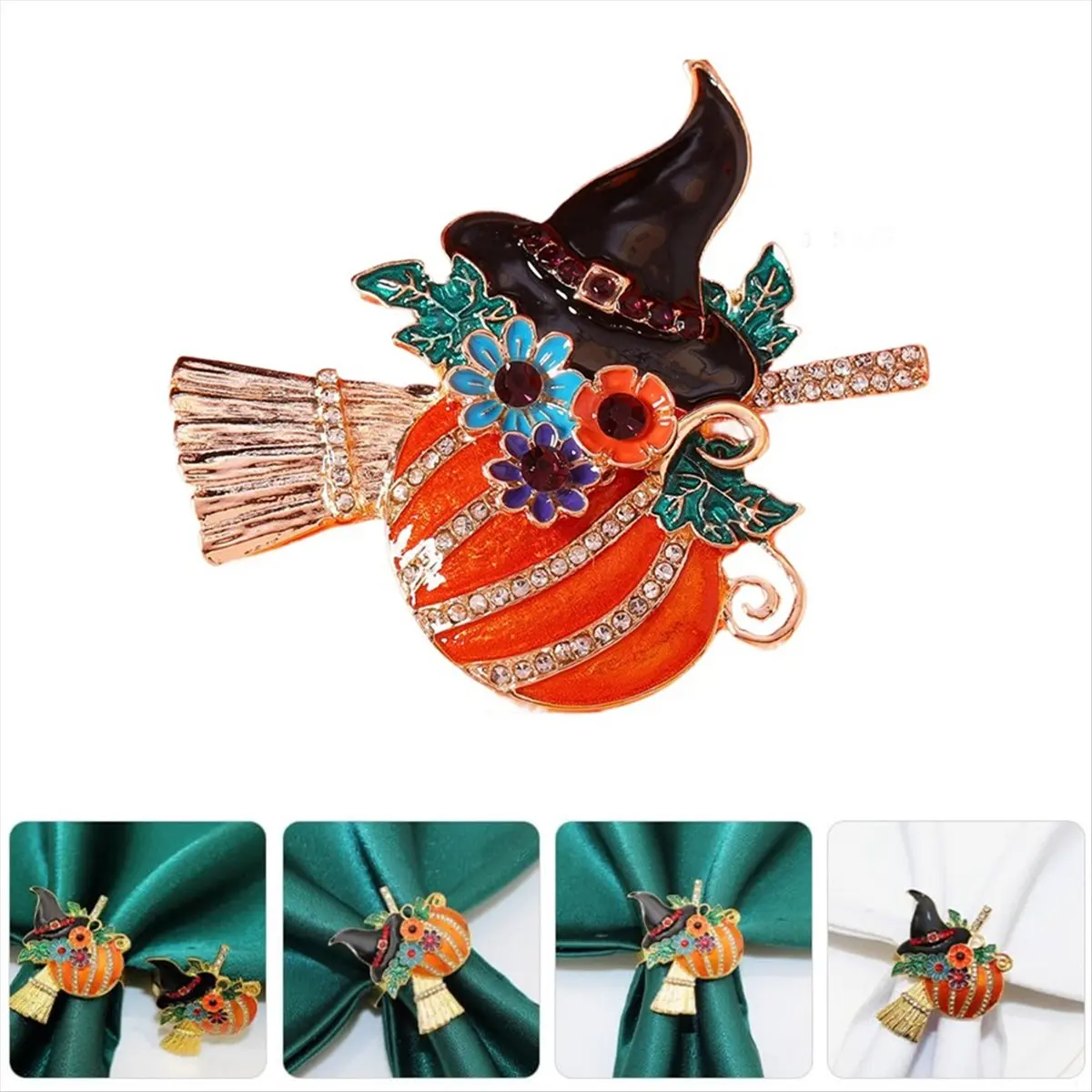 2026 NEW 4pcs Halloween Napkin Rings Pumpkin Witch Napkin Holders Buckles Halloween Parties Supply Table Decorations