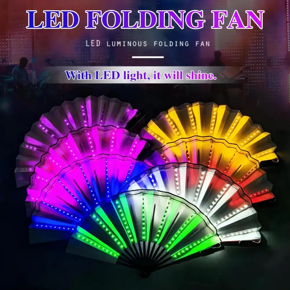 

2 Pcs LED Lighted Dance Fans Foldable Handheld Rave Fans Light-up Folding Fans for Stage Performance Party Wedding Decor