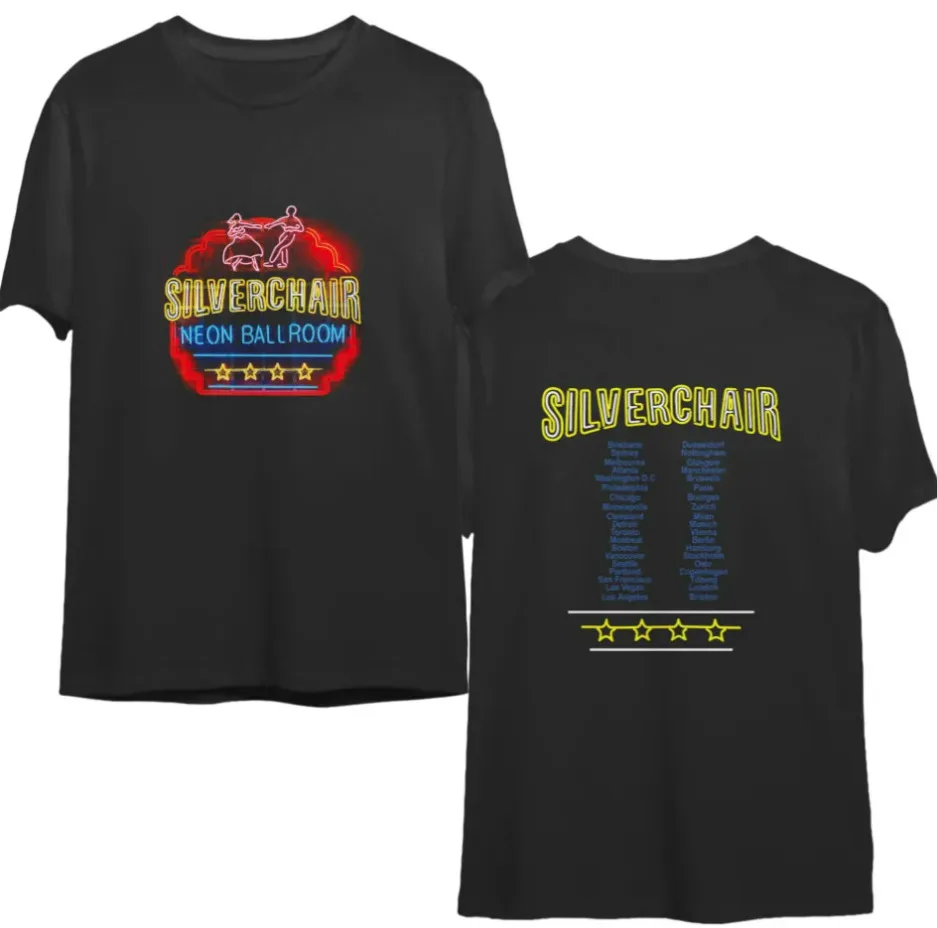

Неоновая футболка Silverchair для музыкального турнира, альбома для Бальных залов, рок-музыки в ретростиле
