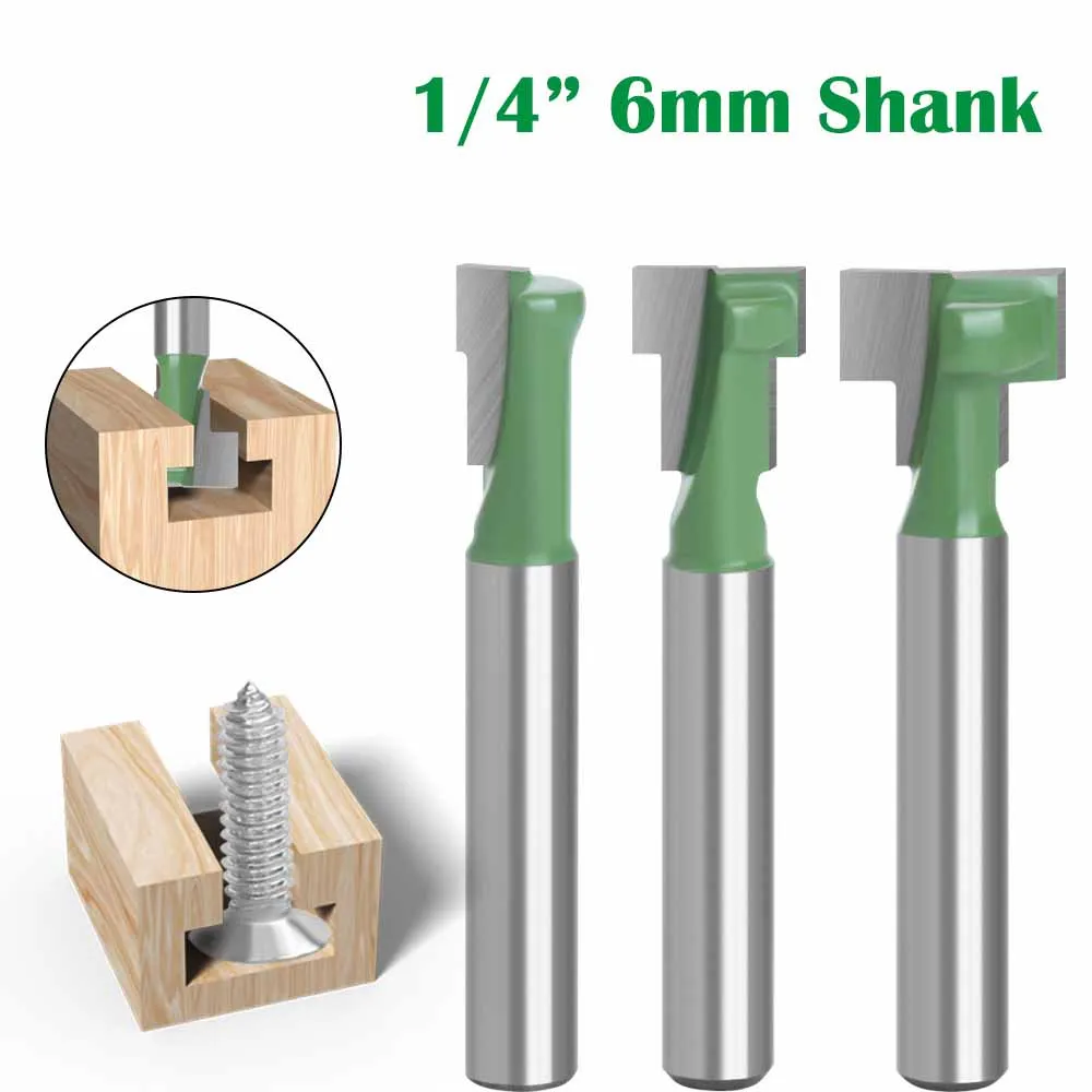 

1PC 1/4" 6.35MM 6MM Shank Milling Cutter Wood Carving T-Slot Cutter Router Bit Set Hex Bolt Key Hole Bits Woodworking Milling