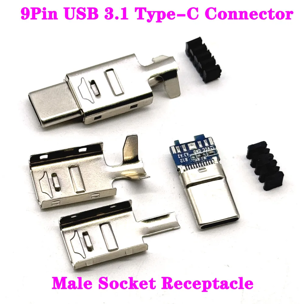 

1/20pcs 9Pins USB 3.1 Type-C Connector 9 P Male Socket Receptacle Adapter to Solder Wire & Cable Support PCB Board