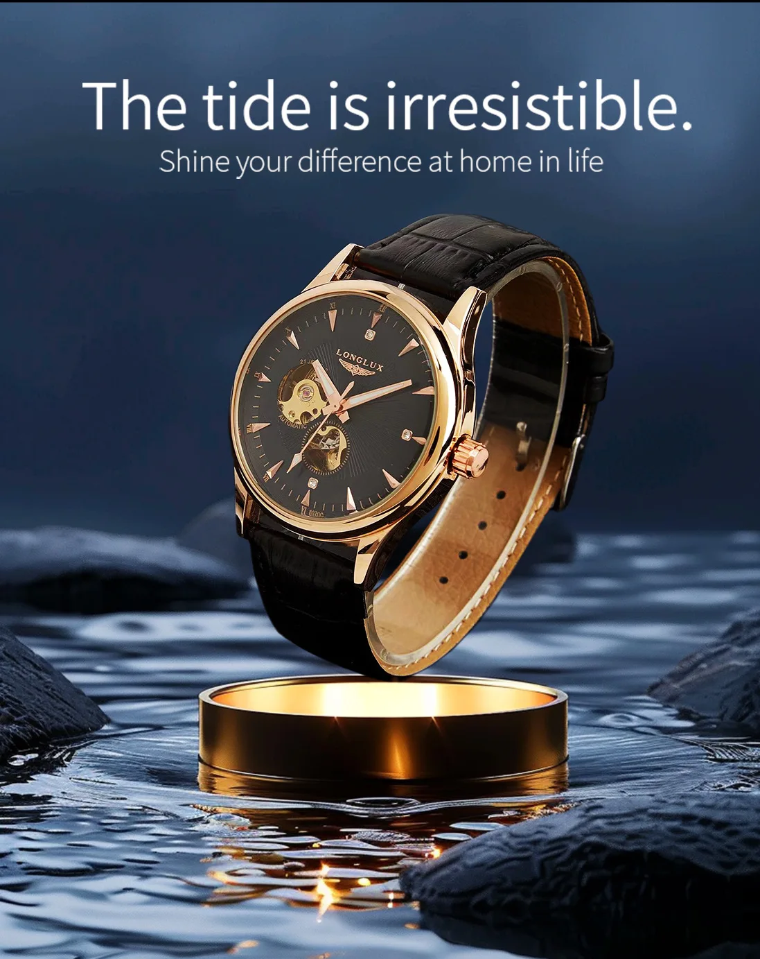 Leather waterproof watch, high-end fully automatic mechanical watch, popular men's and women's watches