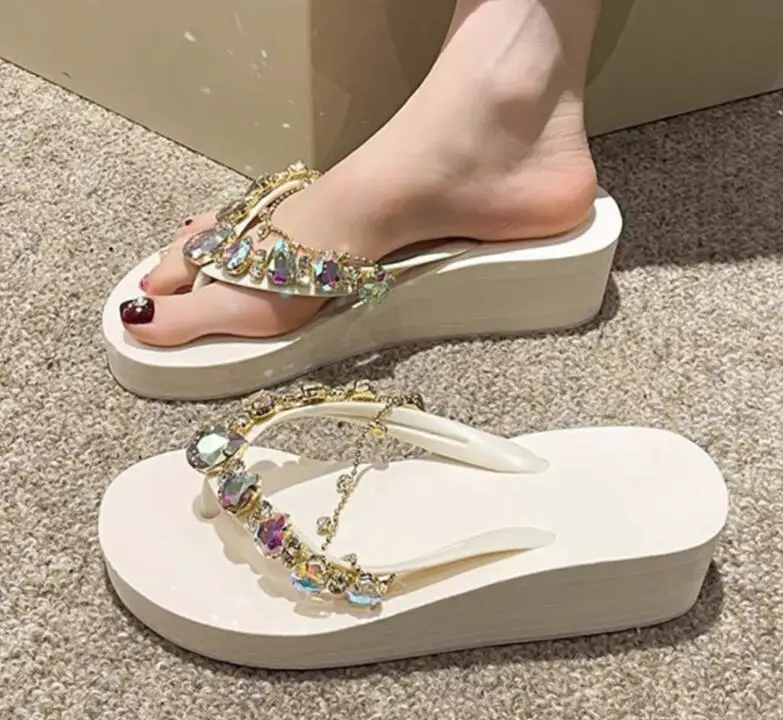 Flip Flops Women New 5cm High Heeled Slippers Women Slope Heel Slippers Elegant Fashion Beach Sandals Womens Sexy Shoes