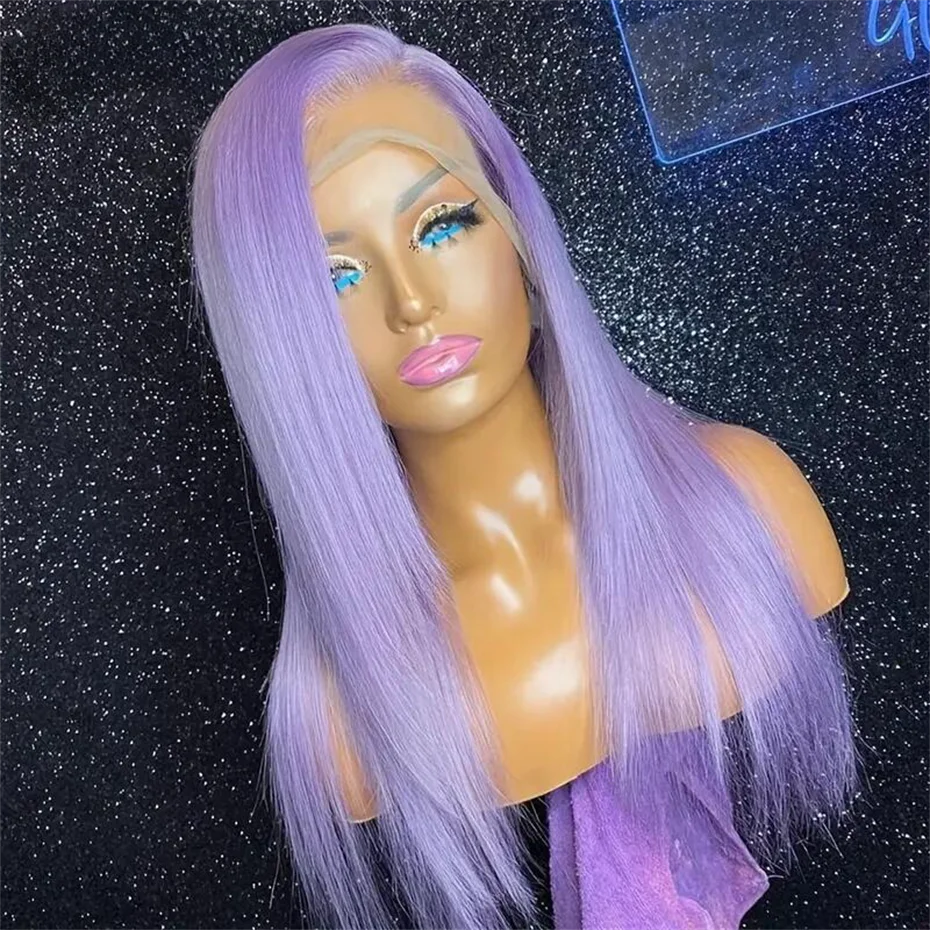 13x6 Purple Lace Front Human Hair Wig Brazilian 613 Blonde Lace Frontal Wig Pre Plucked Long Straight Lavender Colored Lace Wigs