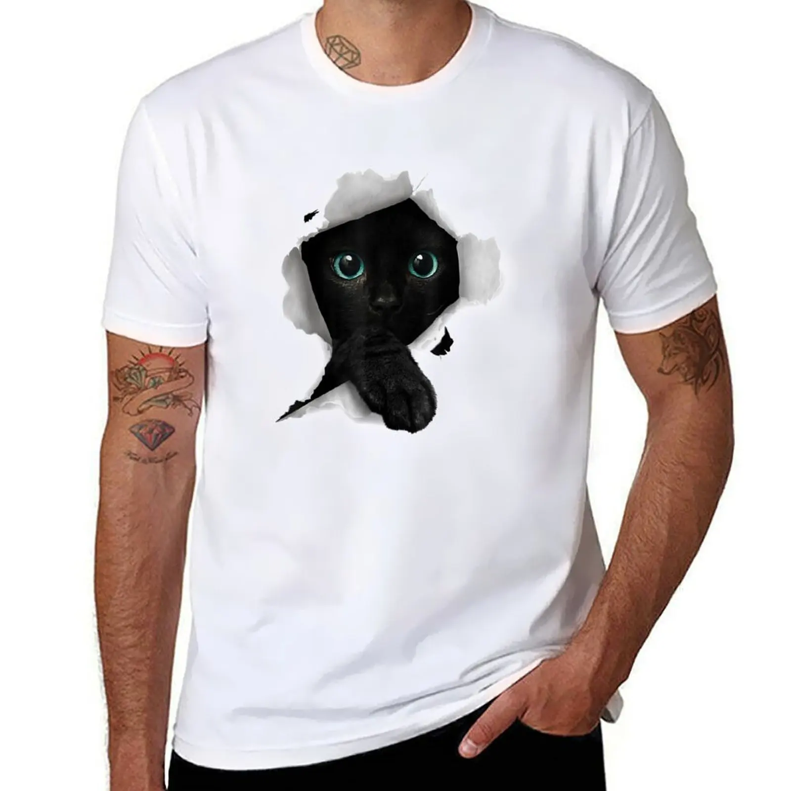 

Cat Shirt, Cat Tshirt, Black Cat Torn Cloth Shirt, Kitten T-Shirt t shirts designer t shirts for man slim fit T-Shirt