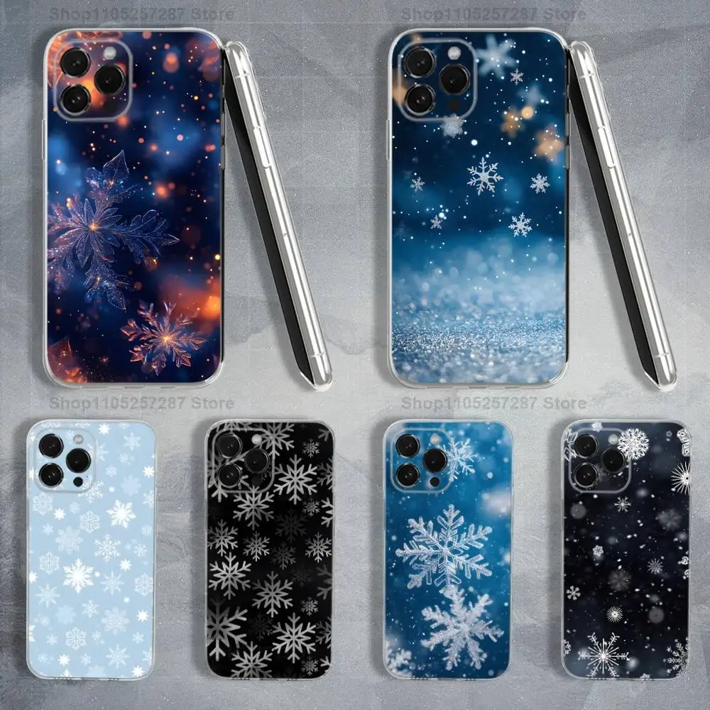 

Winter Snow Snowflake Pattern Case For iPhone X,14,16,Mini,XS,SE,12,15,Pro,17,Plus,11,Max,13,XR,Transparent Soft Cover