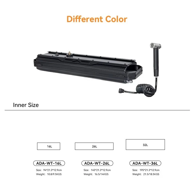 Pressurized water tank 16/26/36 L roof rack shower, camping shower with spray hose