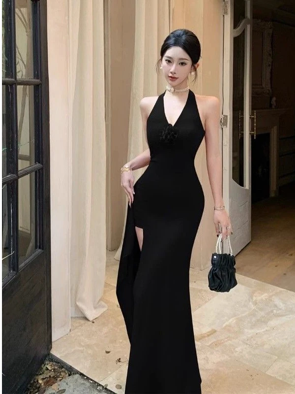 Sexy Rode Bloemen 3D Ne Hangend Dr Body een Taille in Trekrok High-End Gevoel Ele Lange Svel Dames Dr