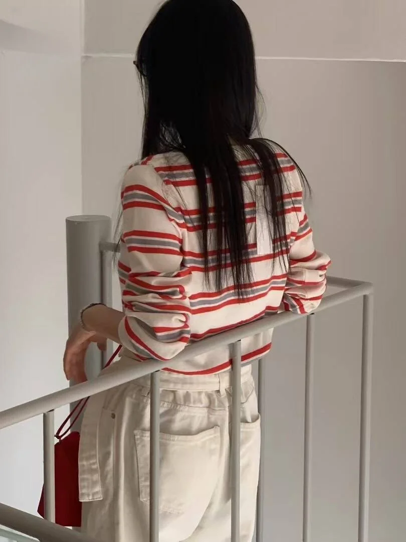 Spring New Classic Striped round Neck Button up Soft Knitted Open Cardigan Fashionable Design Sensation Women's Sweater