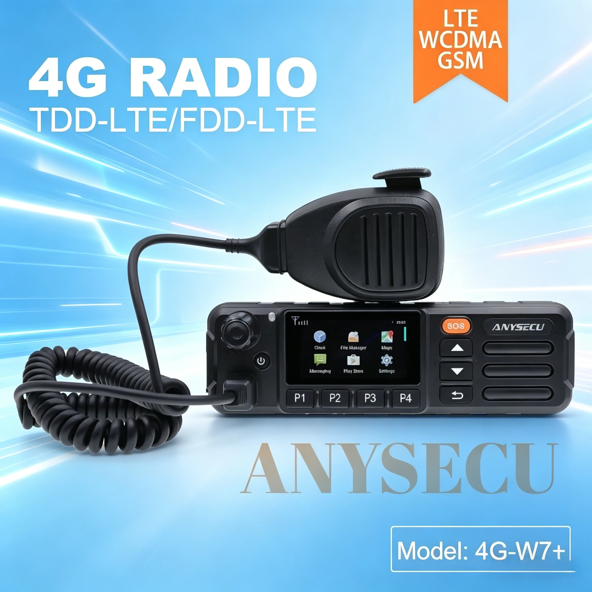 

Anysecu 4G-W7 Plus 4G POC Network Radio ZELLO PTT Car Walkie Talkie Android 11 2+16G WCDMA SOS Function North America Version