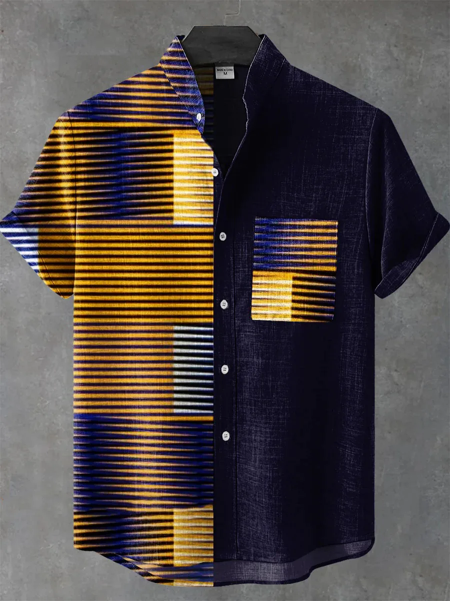 New ethnic-style shirt pattern casual design men's linen printed short-sleeved shirt button fashionable top - Image 6