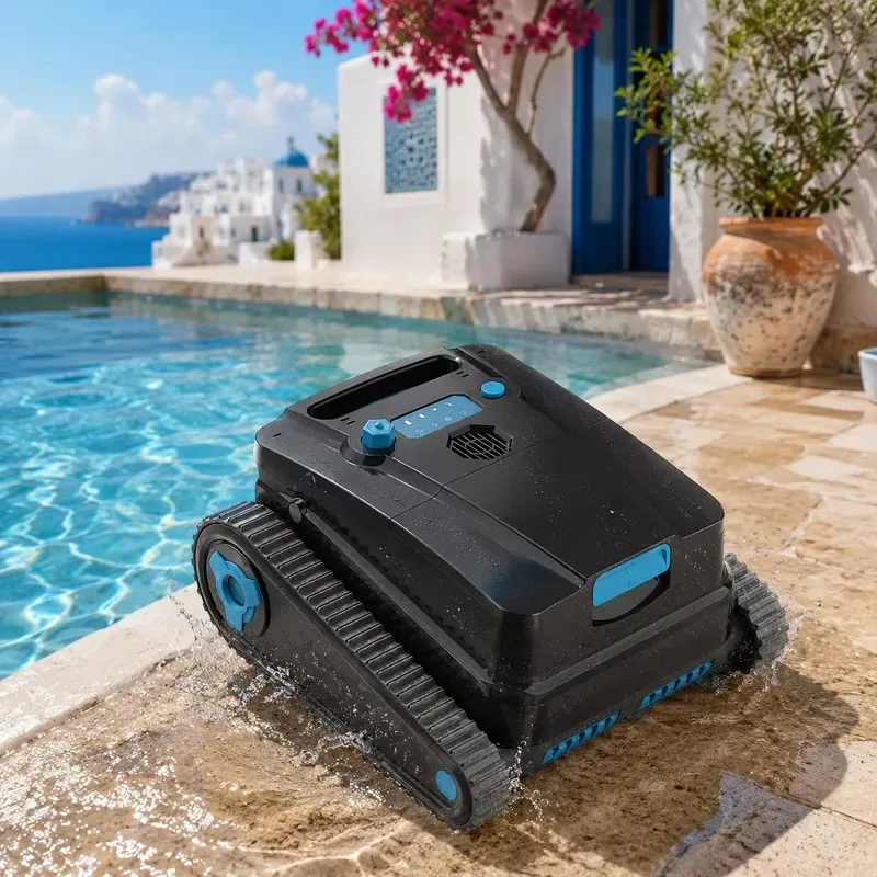 Automatic Swimming Pool Cleaning Robot Plastic Construction IPX8 Waterproof 130-Min Runtime Stable Crawler Tracks 100m