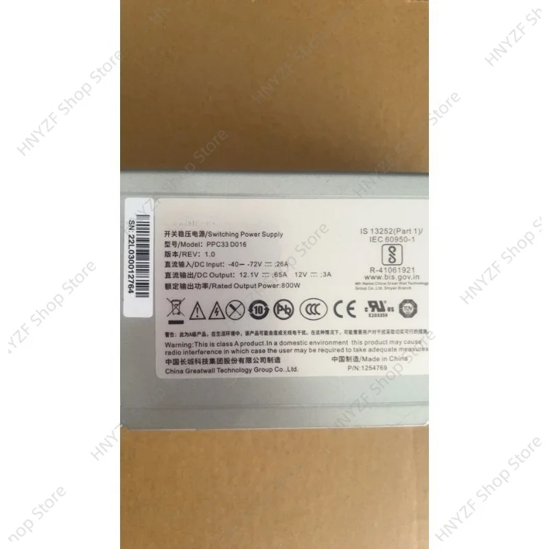 Used PPC33D016 Server Power Supply 800W DC Module Input 40-72V Output 12V 8A/12V 3A