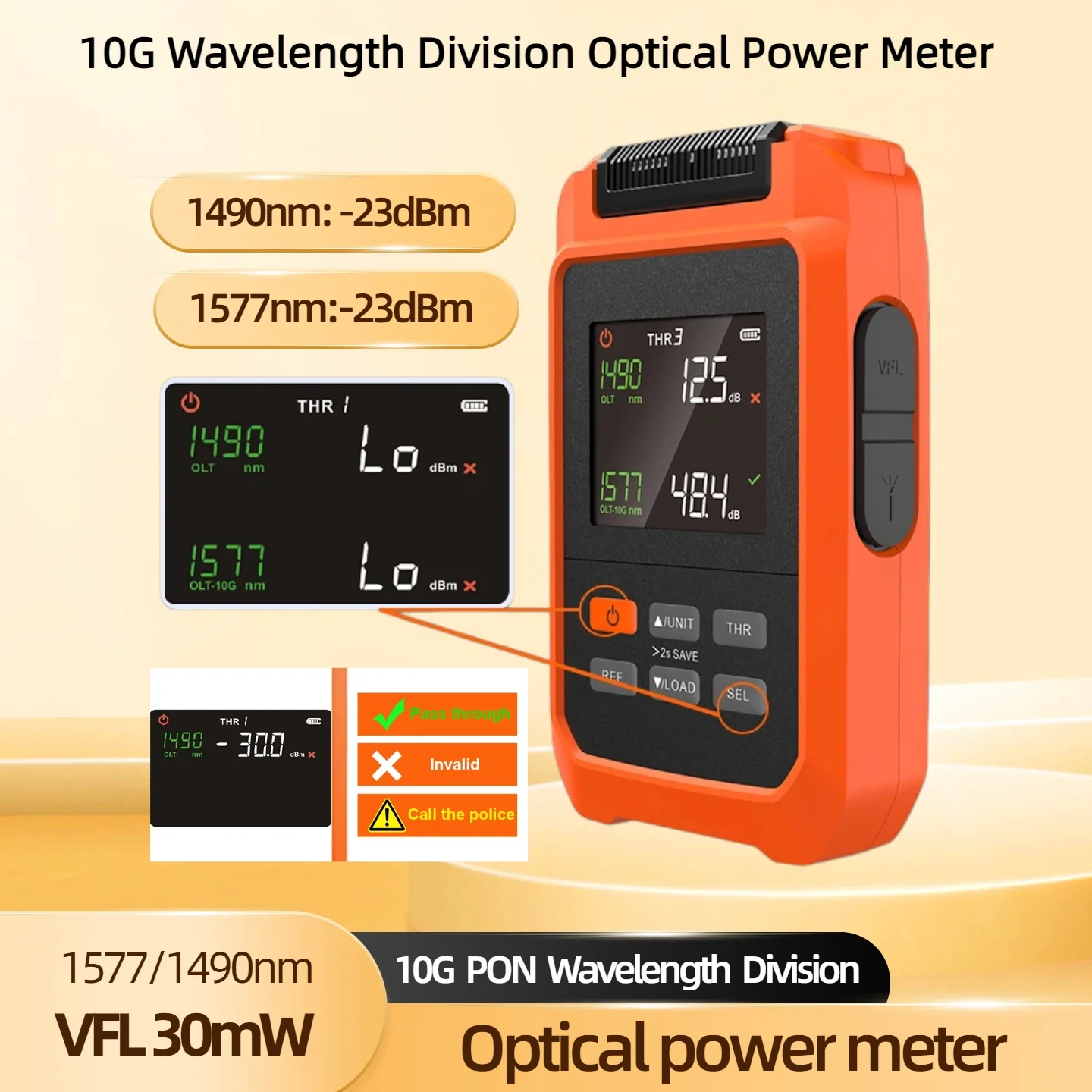 HY-613 10G/XGPON 파장 분할 광 파워 미터 1577/1490nm -23dBm(30mw VFL 광섬유 테스터 포함) EPON/10G EPON/XGPON