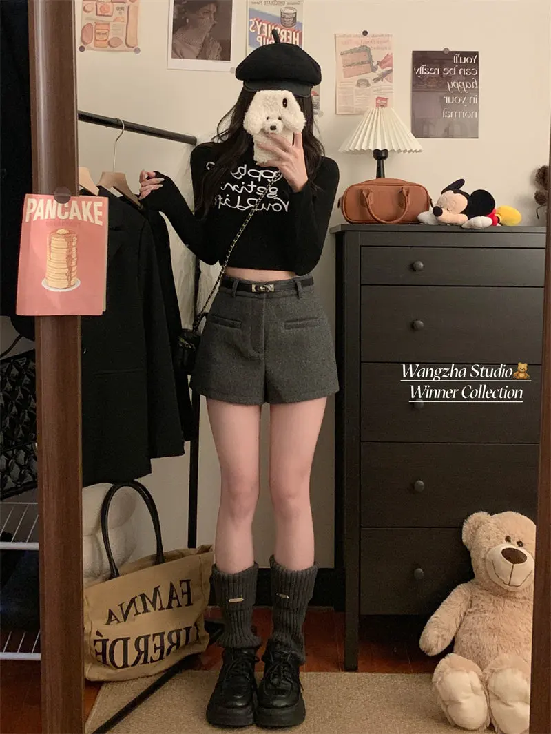 

Осенне-зимние повседневные широкие шорты А-силуэта с высокой талией в пикантной девушке для женщин