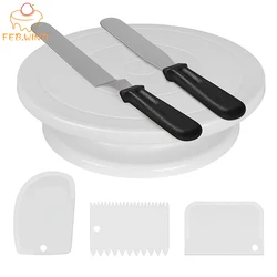 6Pcs/Set Cake Decorating Tools With 1 Rotating Cake Spinner 2 Cake Spatula 3 Icing Smoother Cakes Turntable/Stand