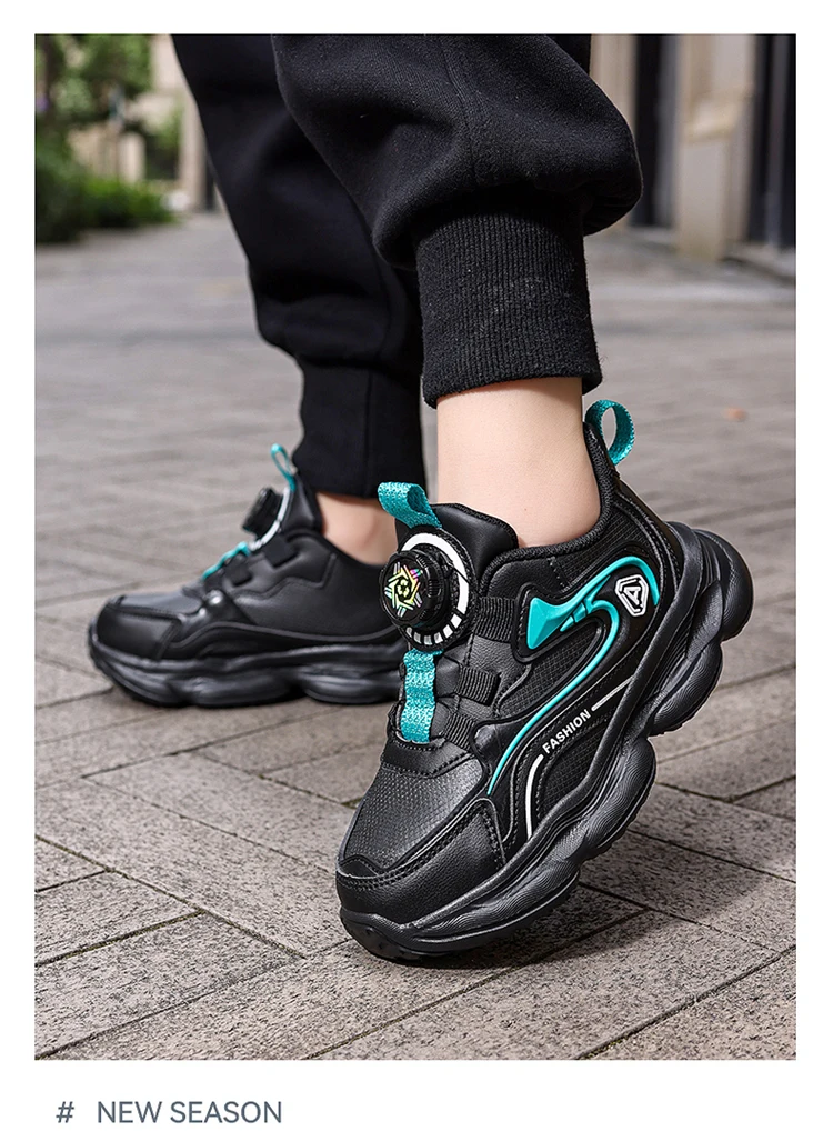 Kinder Leder Freizeitschuhe mit Drehknopf Jungen Laufschuhe Rutschfest Stoßdämpfend Kinder Outdoor Sport Wanderschuhe – Detail 11