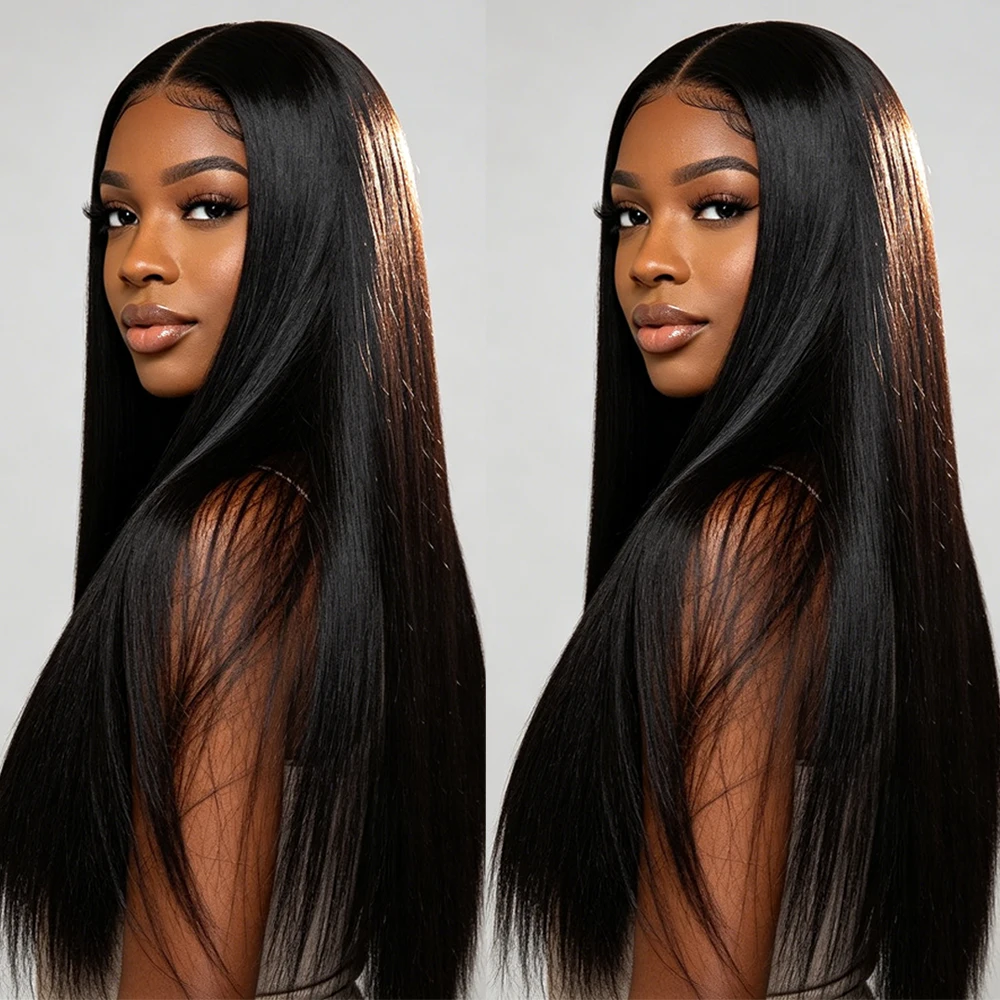 

32 Inch Natural Black Pre Cut Straight Human Hair Wigs Airy Ventilated Design With Elastic Adjustable Straps Velvety Touch Static Resistant Timeless Style Fatigue Free Daily Wearing Wigs For Women