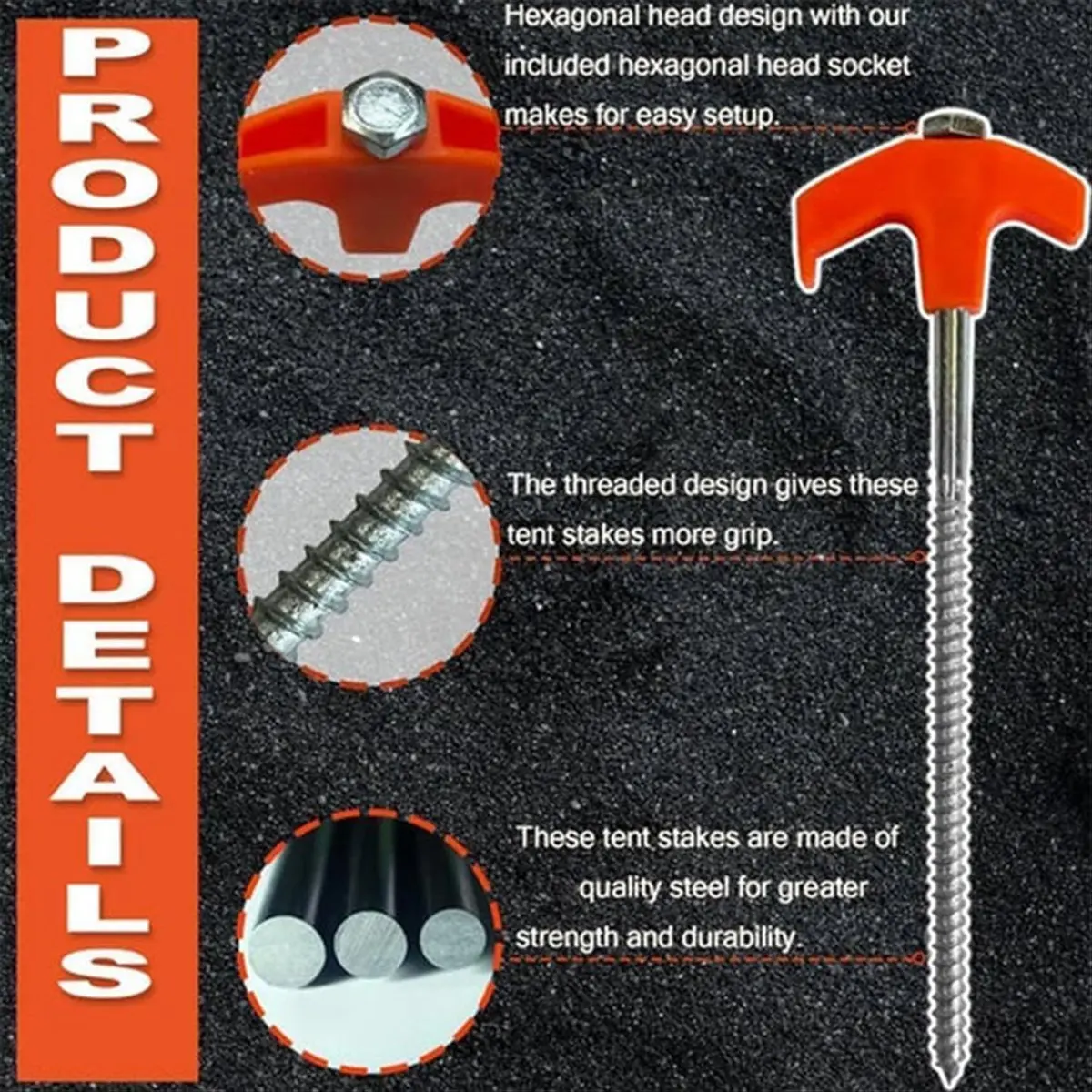 

Оранжевые винтовые колышки для палаток, металлические колышки с резьбой, сверхпрочные колышки для палаток