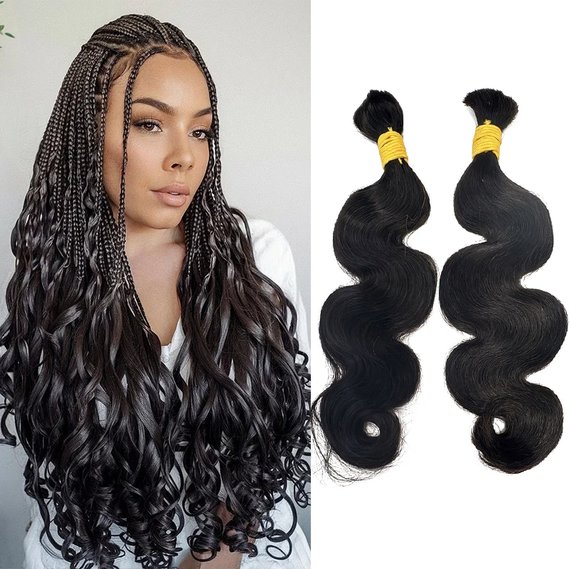 Körperwellen-Echthaar, Boho-Zöpfe, Bündel für Frauen, 50 g, 100 % unverarbeitete rohe Jungfrau-Echthaarverlängerung, Bulk-Echthaar, kein Schuss