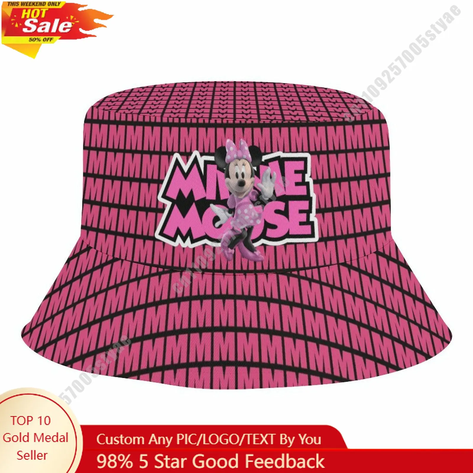 

Minnie Mouse Bucket Hat Disney Cartoon Character Custom Design Upload Your Image Logo Fisherman Hat 50–54cm Head Circumference