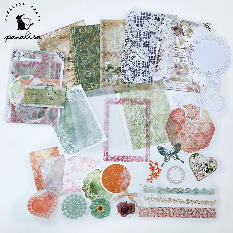 Panalisacraft vintage embossed lace paper pieces Scrapbooking paper pack handmade craft paper Background pad card