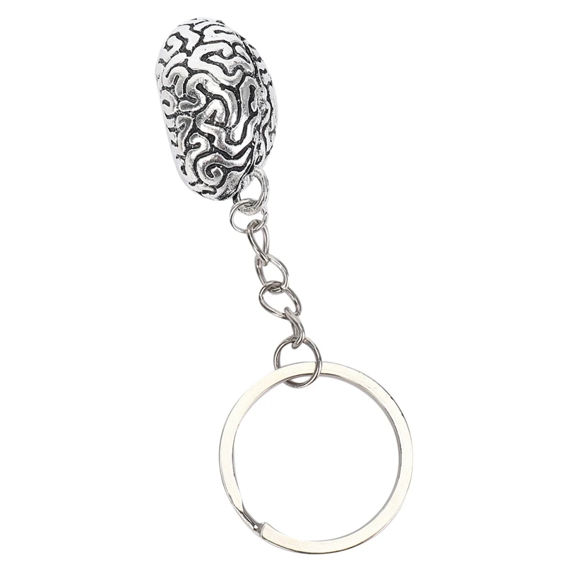 Brain Keychain Alloy Smart Brainiac IQ Key Ring Fob Chain Medicine Human