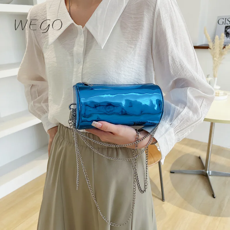 Luxury Chain Silver Shoulder Bag For Women New Fashion Lady Crossbody Bags Designer Cylindrical Handbags Female Purse