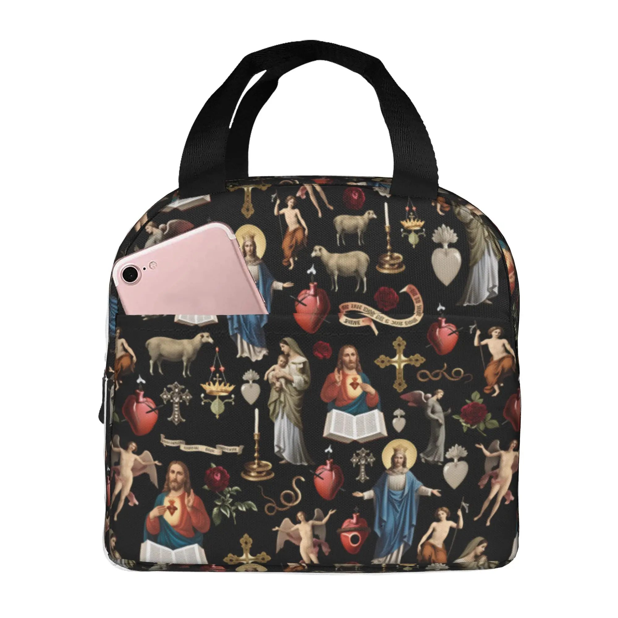 Savior of The World Jesus Insulated Lunch Tote Bag for Christ Religion Faith Gothic Cooler Thermal Food Lunch Box Work School