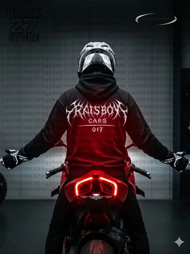 2026 Men Gothic Print Reflection Hoodie Graphic Pullover Motorcycle Streetwear Vintage Dark Street Hooded Unisex Y2k