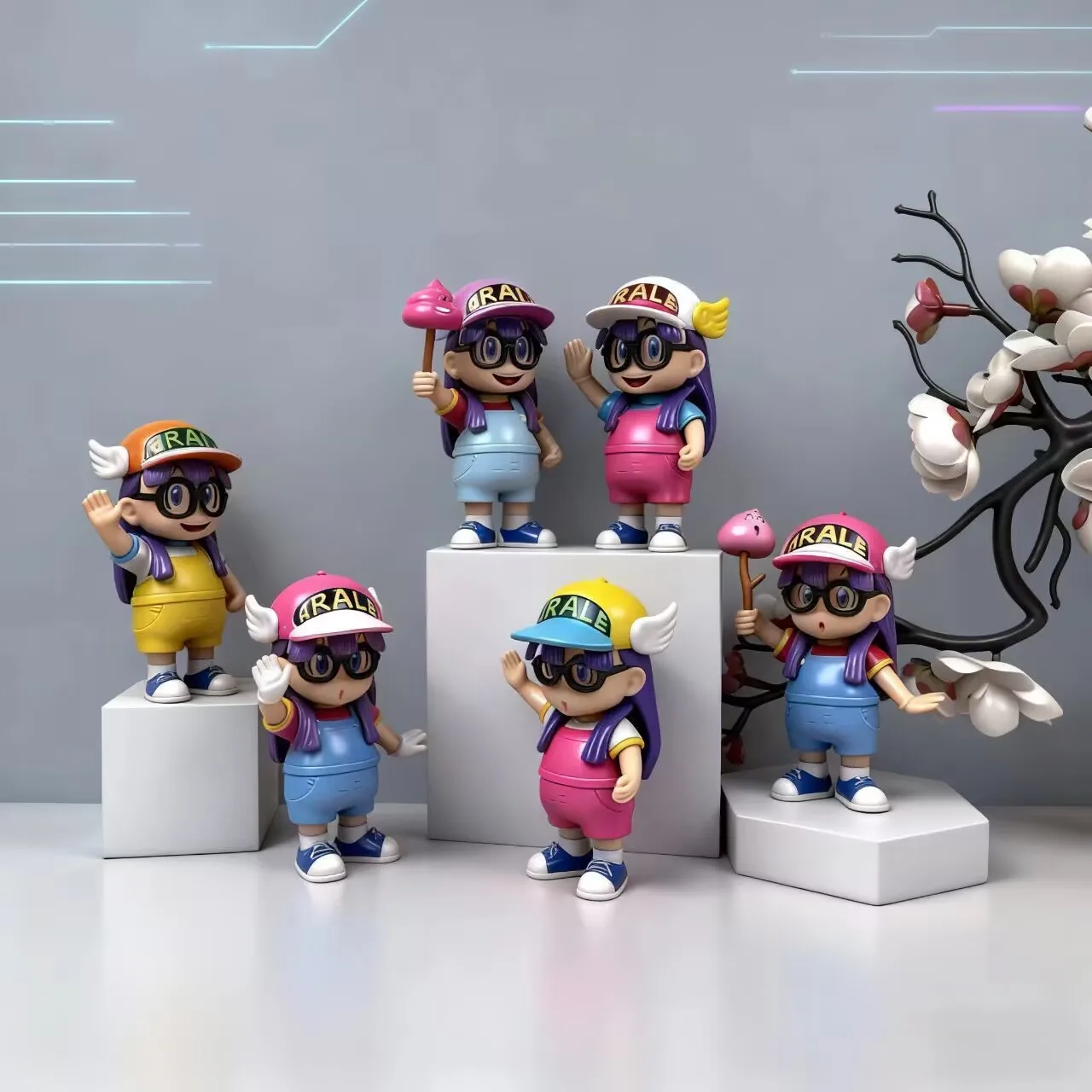 6 Figuras de Acción de Anime Arale de 9 cm, Lindas Figuras de PVC del Dr. Slump, Estatuas de la Chica Robot del Pueblo de Pingüinos, Adornos Coleccionables, Juguete de Regalo para Niños