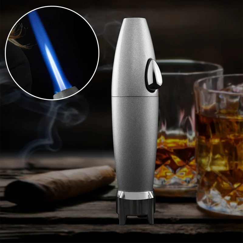 

Portable Outdoor Windproof Straight Jet Blue Flame Cigar Lighter Made Of Metal Material Outdoor Barbecue Kitchen Igniter