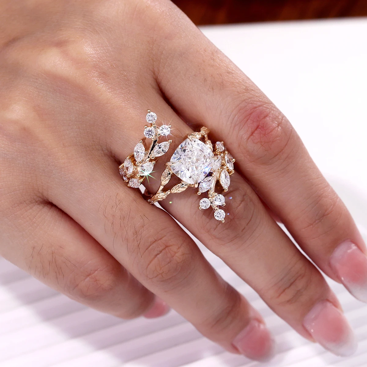 Provence Luxury vine Ring Set Women's Solid Gold Lab Diamonds Bridal Set party cocktail stack band with Stack Band Fine jewelry