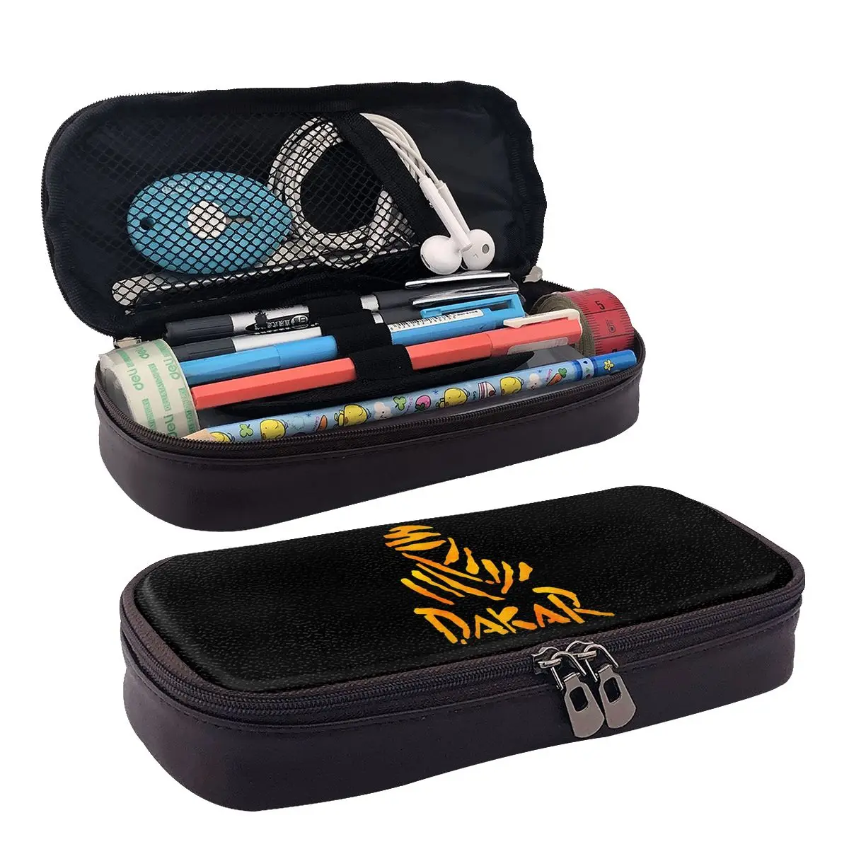 Dakar Rally Motorcycle Leather Pencil Case for Boys Girls Gifts Pen Box Pencil Bag Stationery Supplies Pen Holder Bag